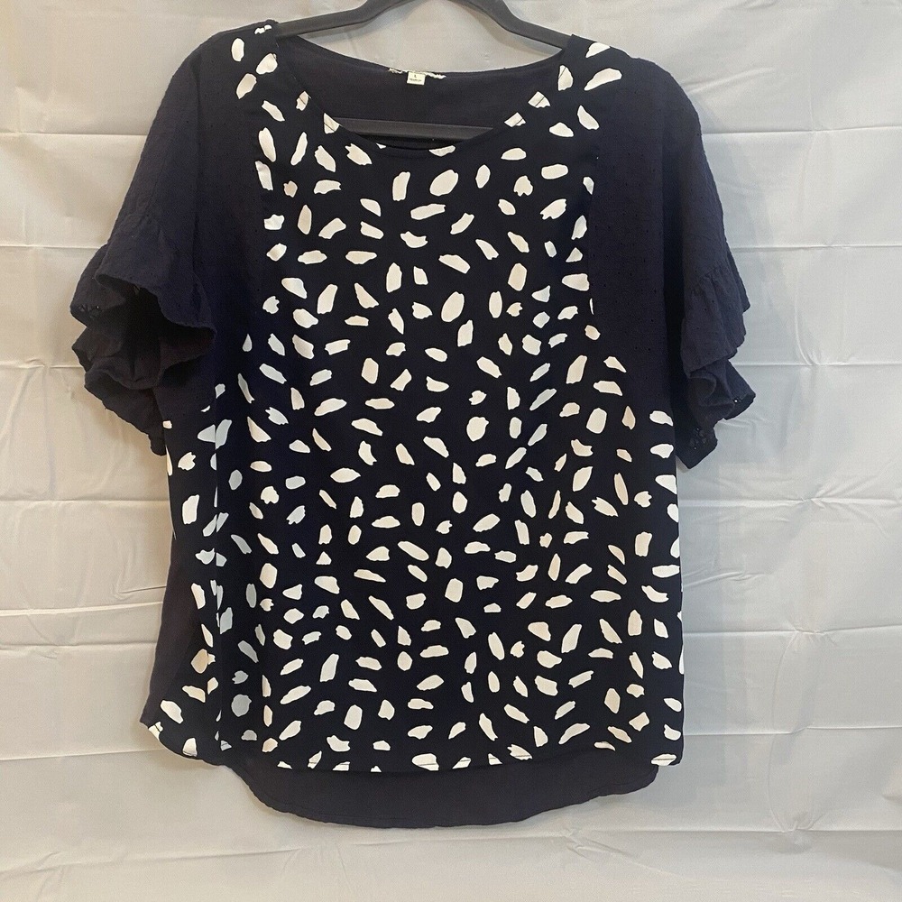 UMGEE Navy Blue Mixed Media Print Short‎ Sleeve Tunic Shirt Size Large (119)